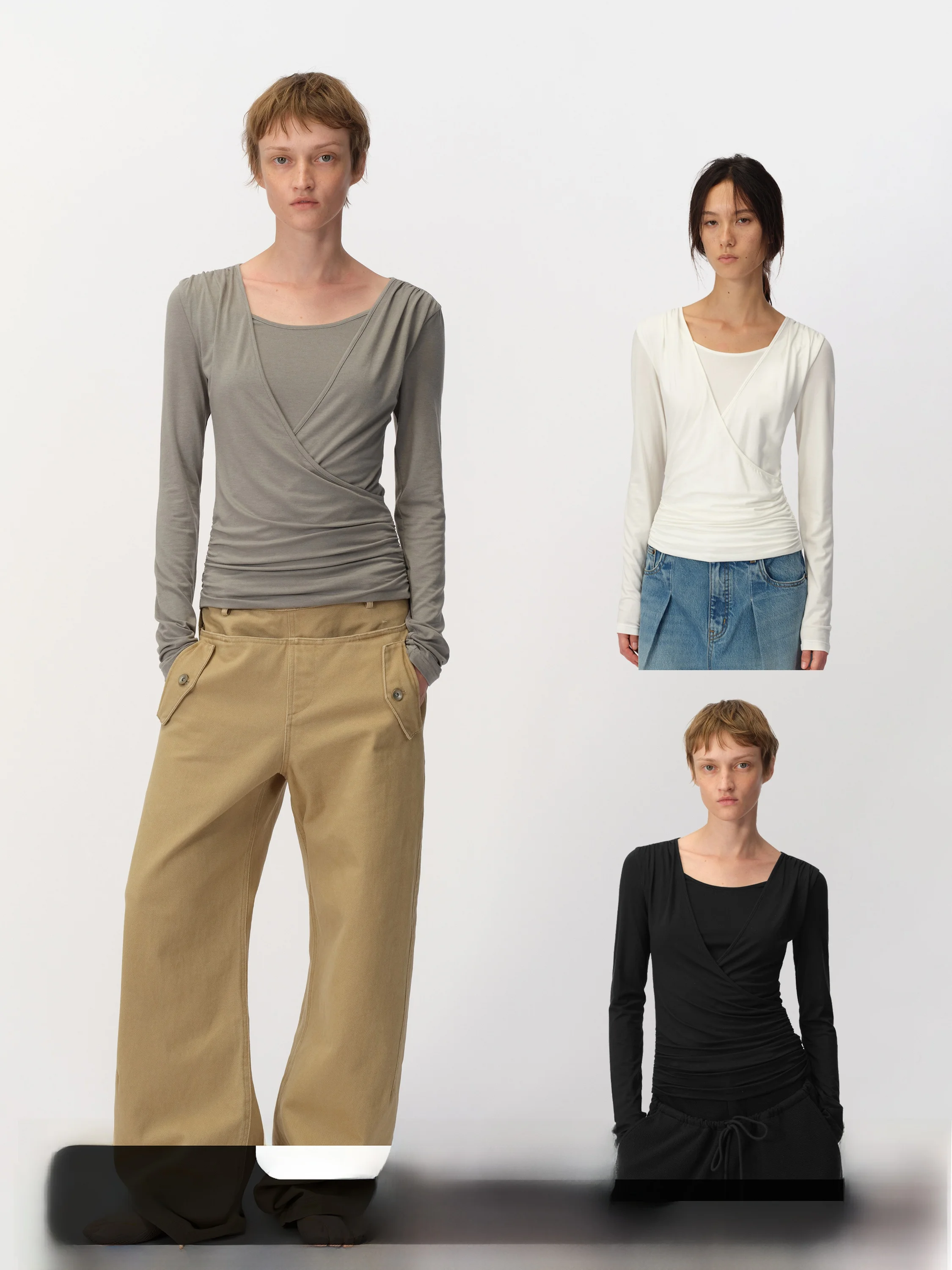 

SMIIILE Slim Fit Long Sve T-irt Women's Crossed Pleated Base irt Inner Wear Casual Comfortable High Quali Top