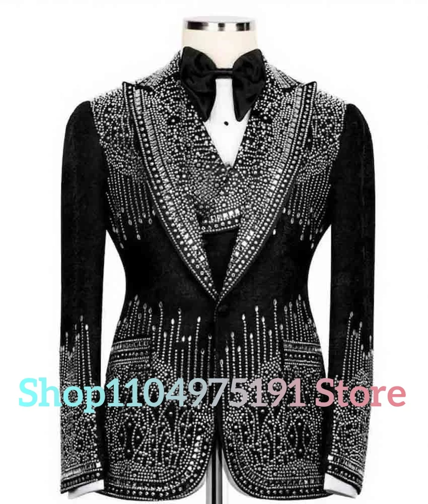 Luxury Crystal Beading 3-piece Men's Suit High Quality Men's Stage Costume Wedding Party Dress Men's dinner party suit;