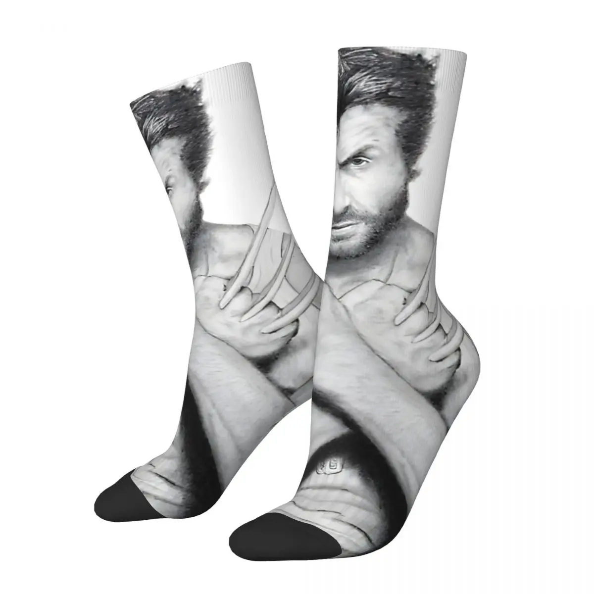 1 Pair Hip Hop Retro Hugh Jackman Crazy Men\'s compression Socks Unisex Disney Marvel Deadpool And Wolverine Street Style Pattern