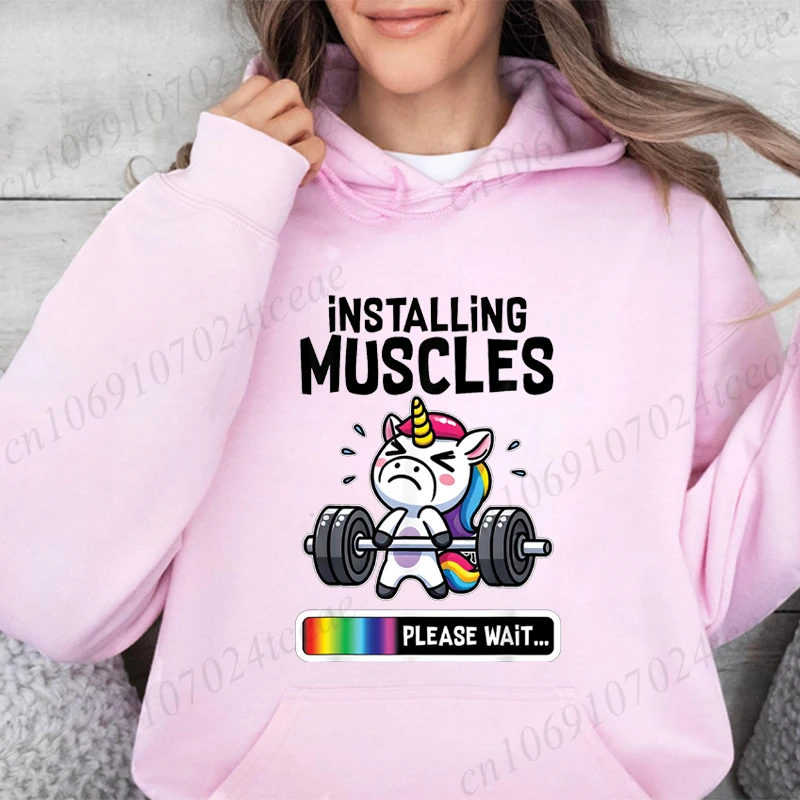 Installation des Muscles sweat à capuche pour femme mode décontracté sweats à capuche drôle gymnase licorne conception sweats Fitness entraînement Harajuku sweat