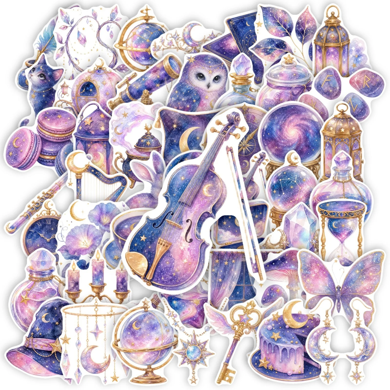 50Pcs Cartoon Magic Starry Sky Creative Sticker Pack for Journal Diary Goodnight Universe DIY Decor Decals