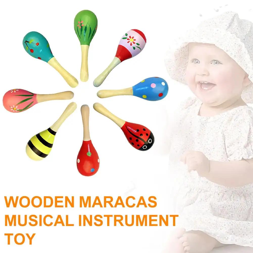 Holz Maracas Musical Instrument Spielzeug Bunte Cartoon Rasseln Sand Baby Spielzeug Hammer Praxis Maraca Infant Spielen Hören C3W2