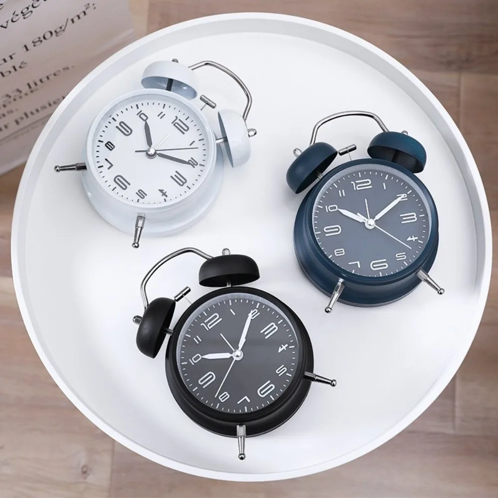 4 Inch Twin Bell Loud Alarm Clock Metal Frame Silent Luminous Student Alarm Clock Strong Wake-up Non-Ticking Table Clock