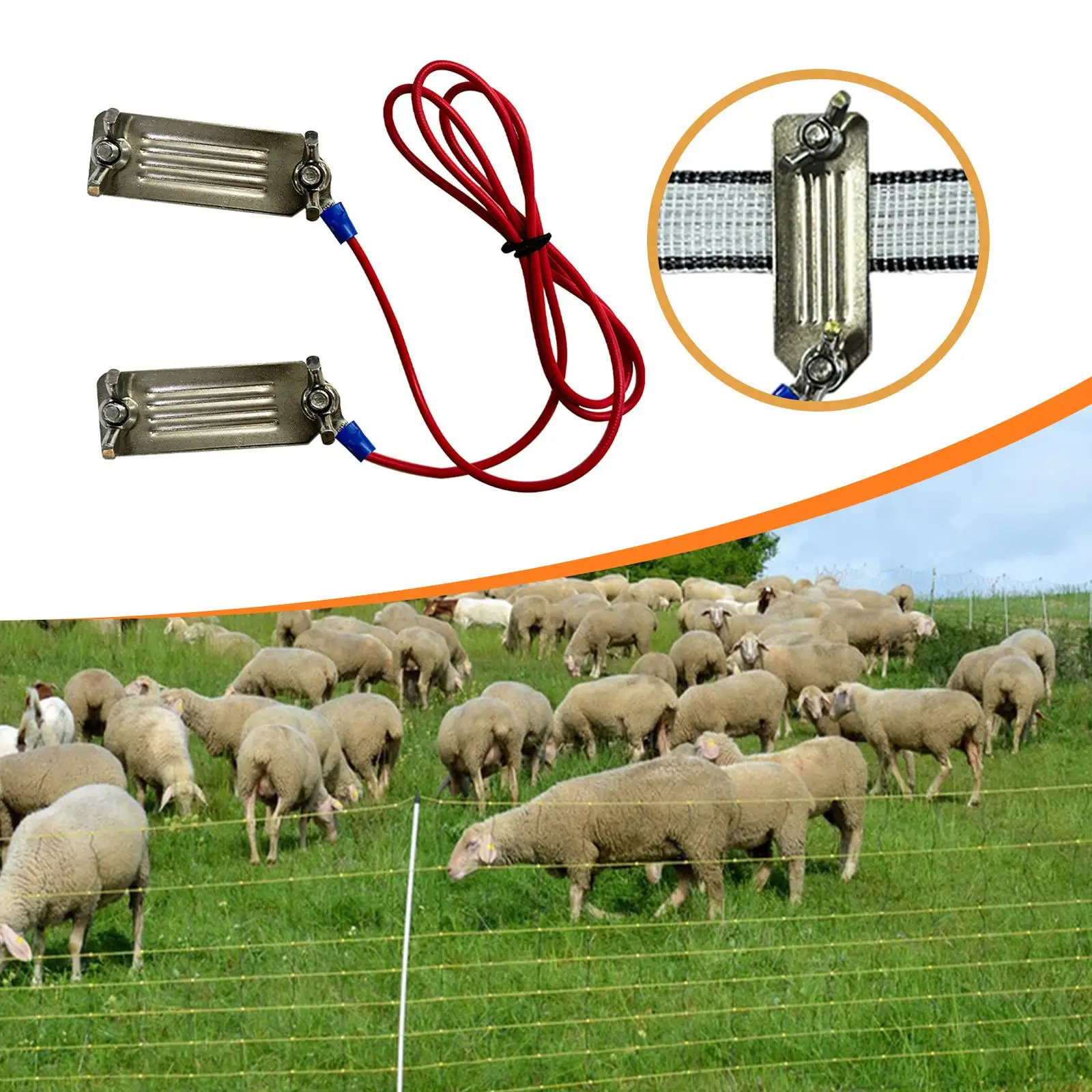 Electric Fence Tape Connector with M8 M6 Terminals Durable Stainless Steel for Farm Livestock Dog Electric Fence