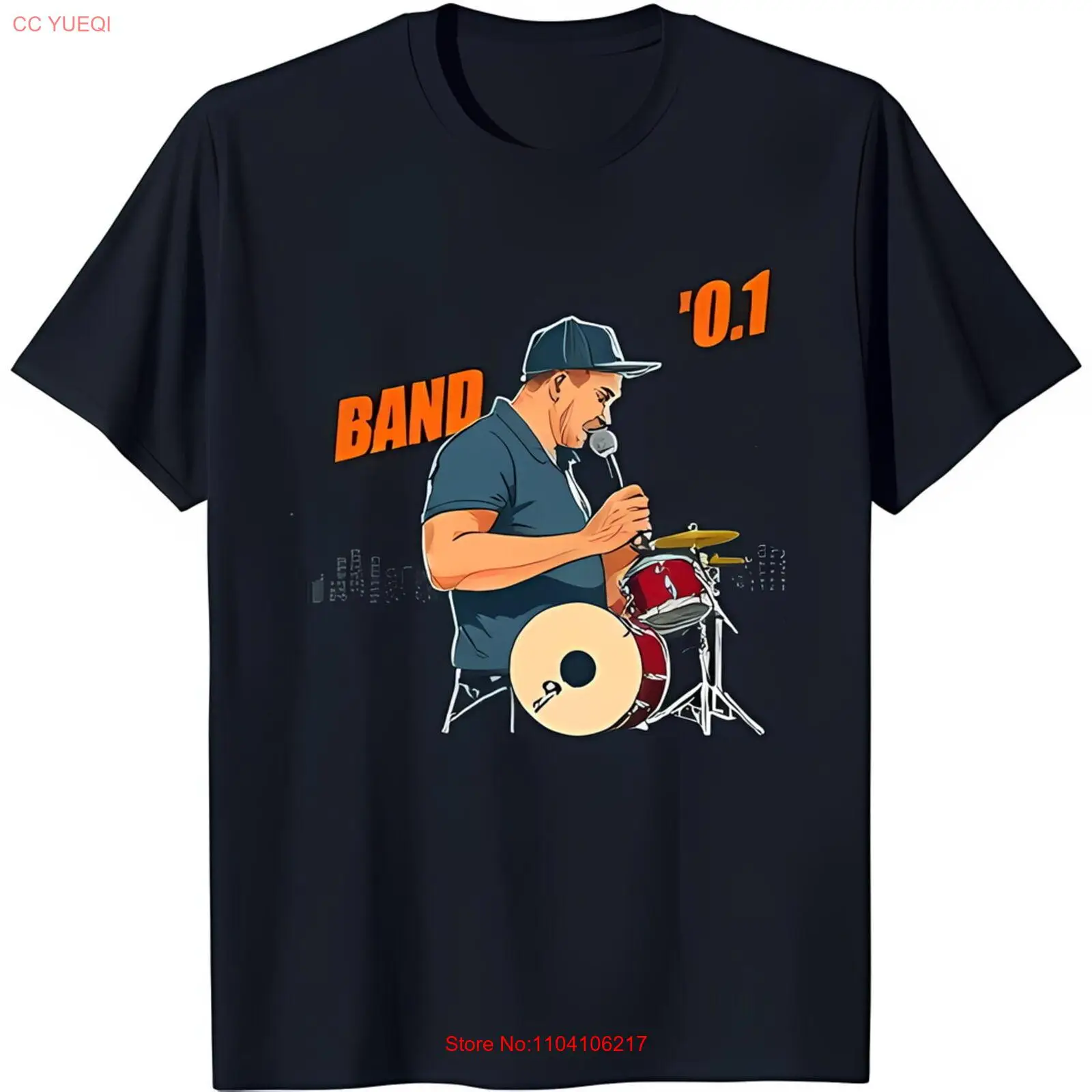 

Men's Black T-Shirt with Drummer Graphic 'BAND '01' Design City