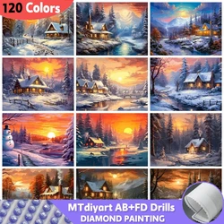 120 Colors Diamond Painting AB Fairy Dust Sunset Landscape 5D New Arrivals House Winter Full Drills Embroidery Mosaic Home Decor