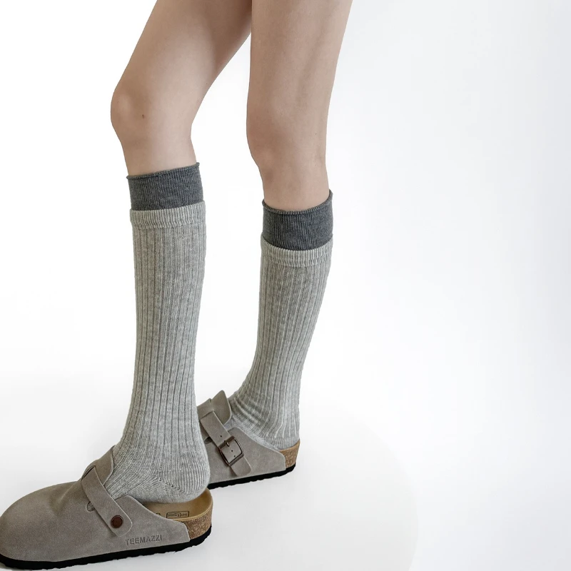 Women Stockings Medium Tube Socks Autumn and Winter Wool Knitted Calf Socks Stockings Color Matching JK Girl Knee Socks Stocking