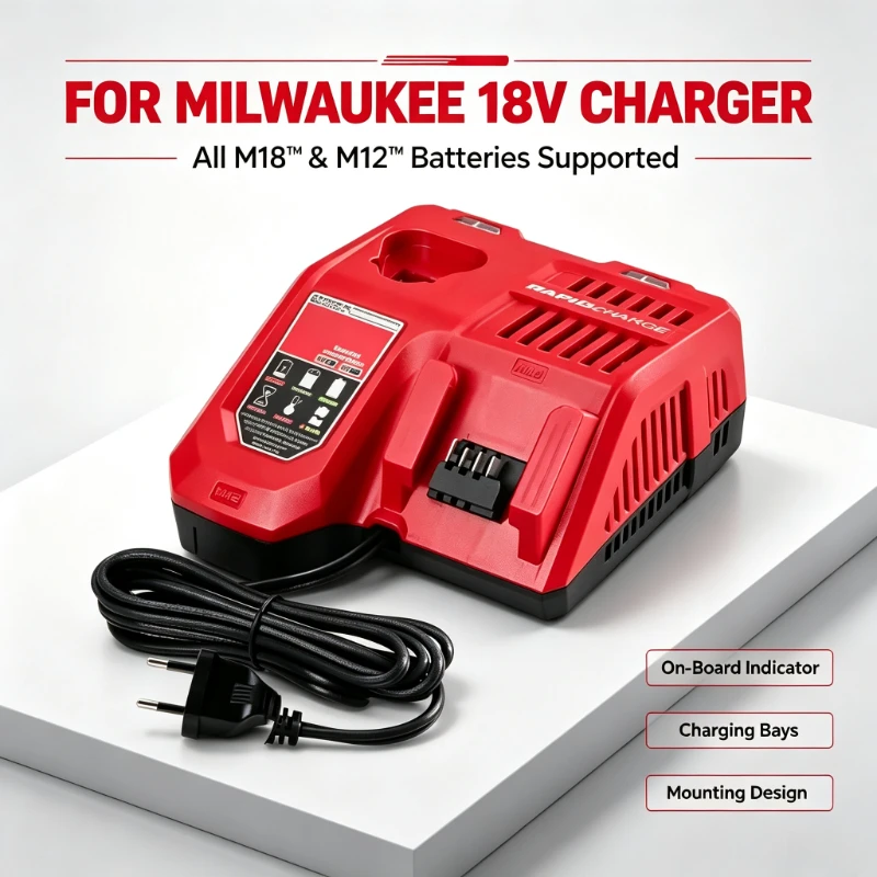For Milwaukee M12‑18C Fast Charger,12V 18V Multi‑VoltageLithium‑ion Battery Charger for Cordless Drill,Saw, Impact Driver Tools