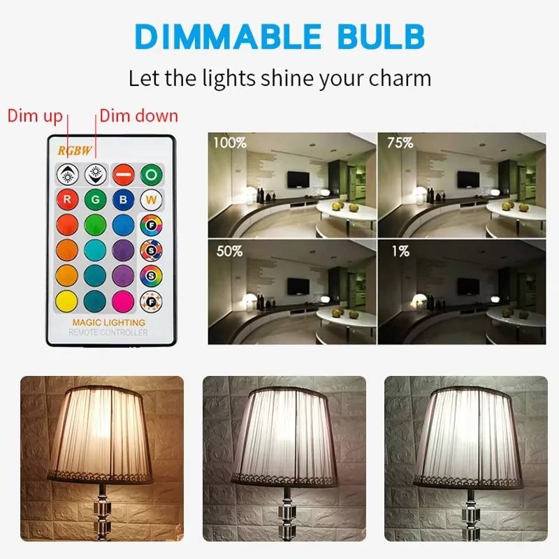 RGB LED Bulbs With Light Switch 220V RGBW E27 7W/15W/20W Remote Control Colorful Spotlights For Home Living Room Decorative Lamp
