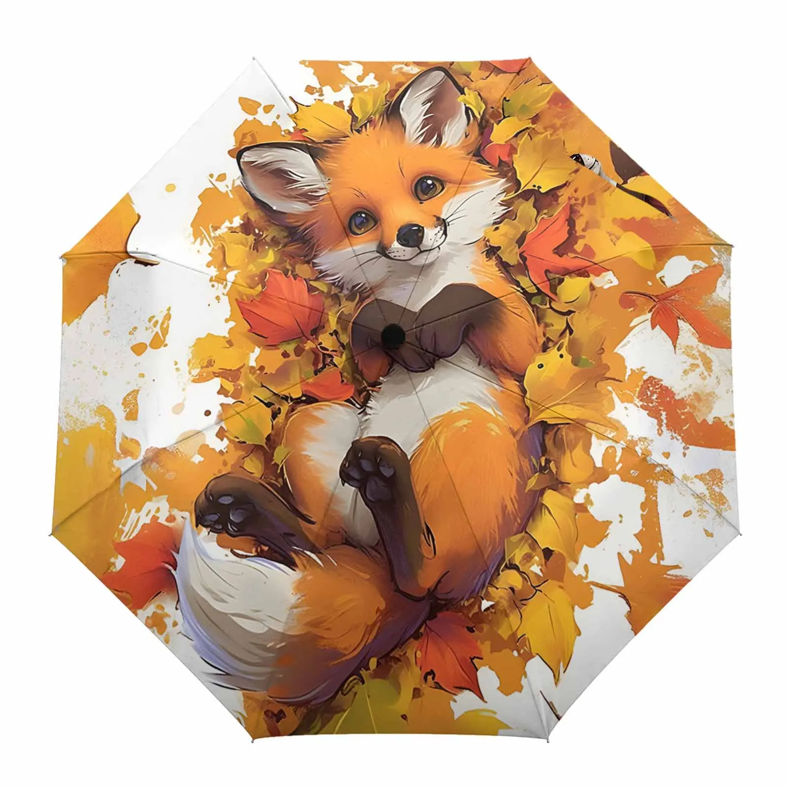 Autumn Leaf Cartoon Animal Fox Automatic Umbrella Portable Folding Sunny and Rainy Umbrella Women Parasol Umbrella