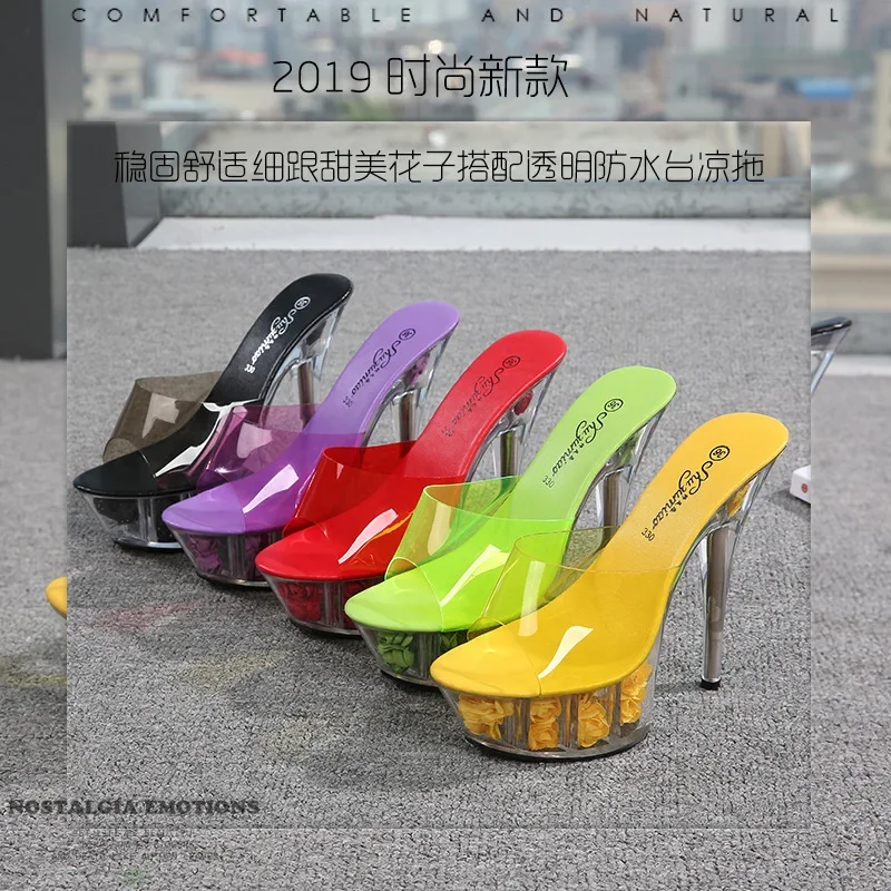 Night Club Super High Heels Flower Sandals Women's Shoes Catwalk Pole Dancing Shoes Crystal Waterproof Platform Sandals