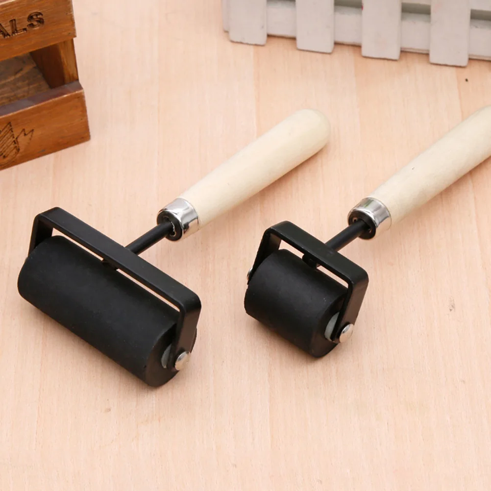 

2Pcs Rubber Roller Ink Solid Wooden Handle Light Easy Use Evenly Distribute Ink Glue Printing Stamping Scrapbook