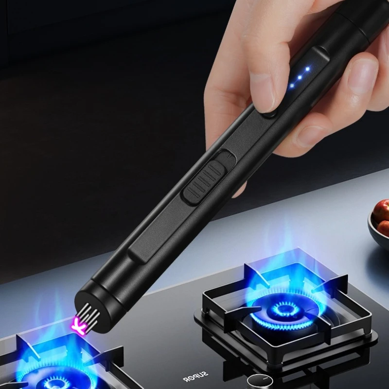 USB Rechargeable Dual Arc Lighter with LED Flashlight,2-in-1 Electric Igniter with Battery Indicator,Windproof Flameless Lighter