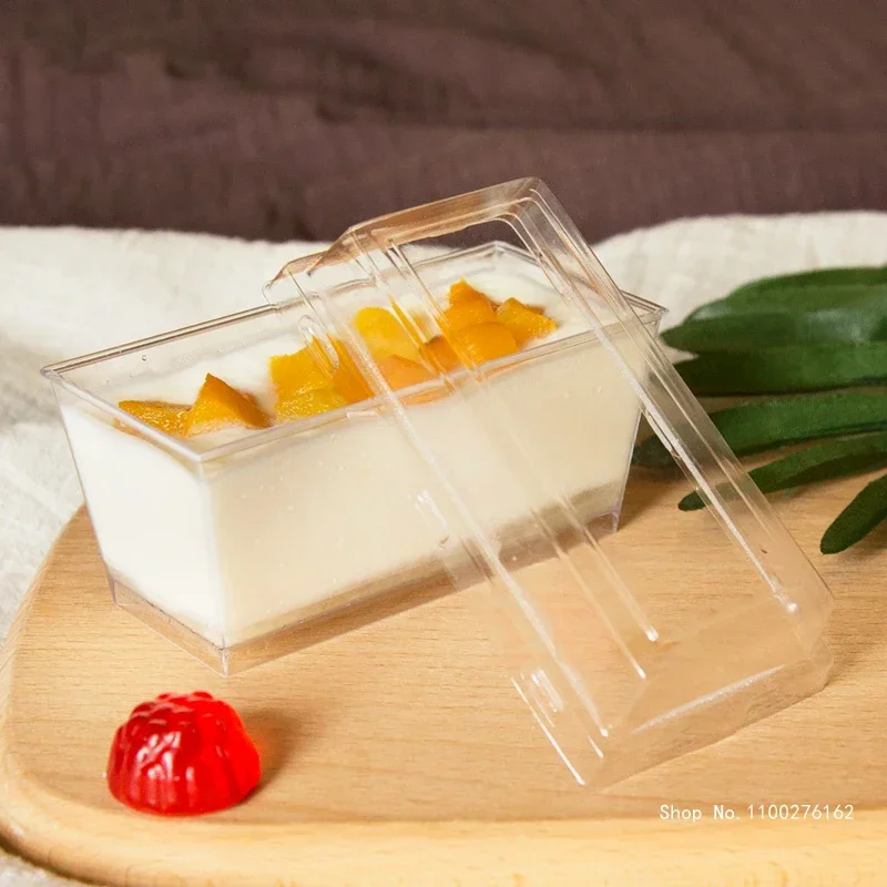 50pcs 150ml Mousse Cup Plastic Disposable Pudding Mango Small Box Cake Dessert Transparent Square Tiramisu Cup with Lid