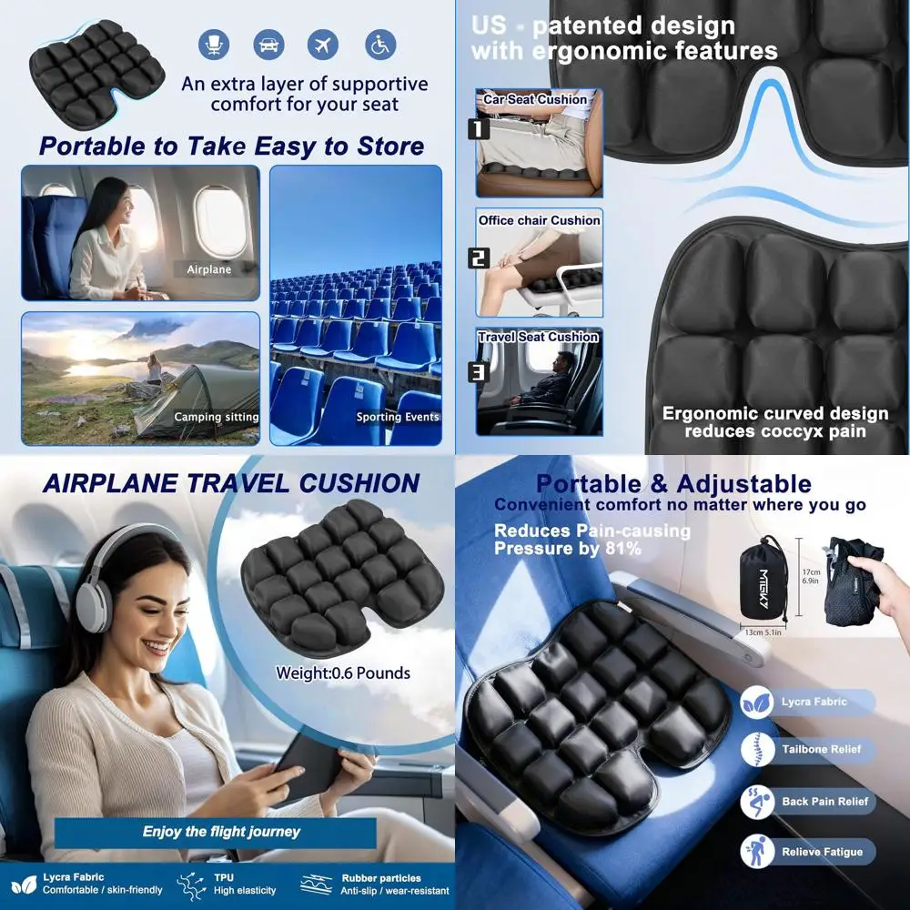 

Portable Ergonomic Airplane Seat Cushion for Coccyx Pain Relief - Ideal for Travel, Office, and Driving