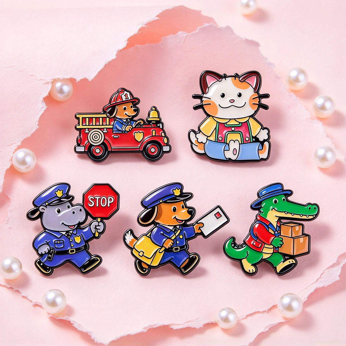 Cute Cartoon Animal Jobs Enamel Pins with Dog Cat Hippo Crocodile for Backpack Hats Clothes Bag Decors Accessories Gifts Friends view 5