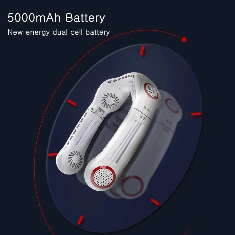 Kipas leher gantung lipat, kipas angin tali leher gantung elektrik Mini, pendingin udara portabel isi ulang daya USB 5000mAh