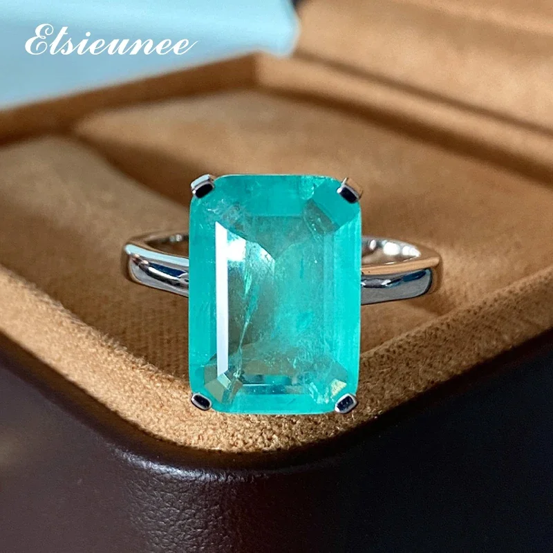 ELSIEUNEE Vintage 100% 925 Sterling Silver Paraiba Tourmaline Gemstone Anniversary Finger Rings for Women Men Fine Jewelry Gift