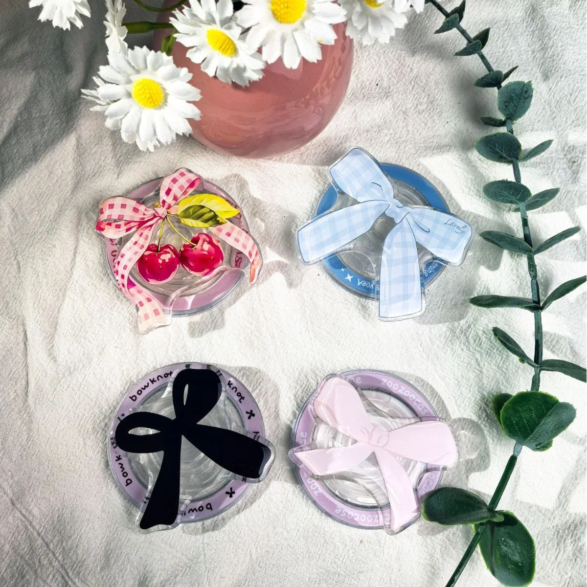 

Новый Ins корейский клетчатый вишневый бант для MagSafe, магнитный кронштейн, регулируемая подставка для Iphone Samsung S26 Grip Tok, складной держатель