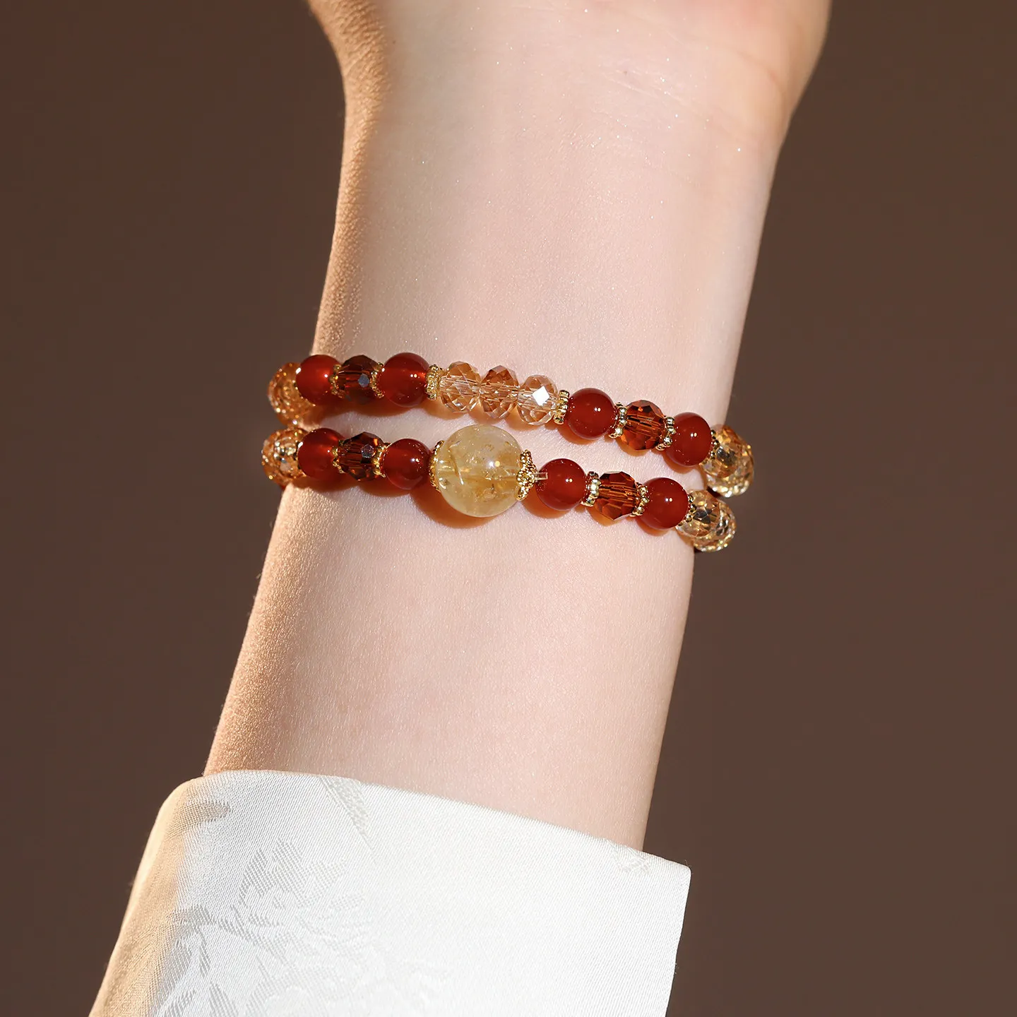 Vintage Amber Red Glowing Multilayer Strand Splendid Radiant Earthy Round Bead Layered Statement Necklaces Luxury Charms Holiday