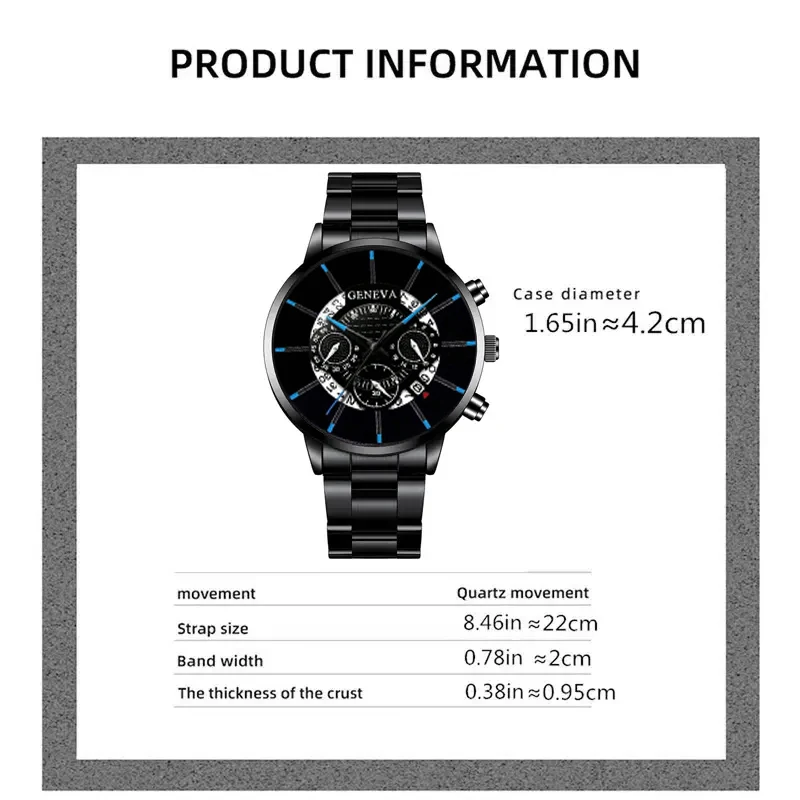 3PCS Set Luxury Fashion Mens Watches Men Business Quartz Watch Male Casual Necklace Bracelet Wristwatch