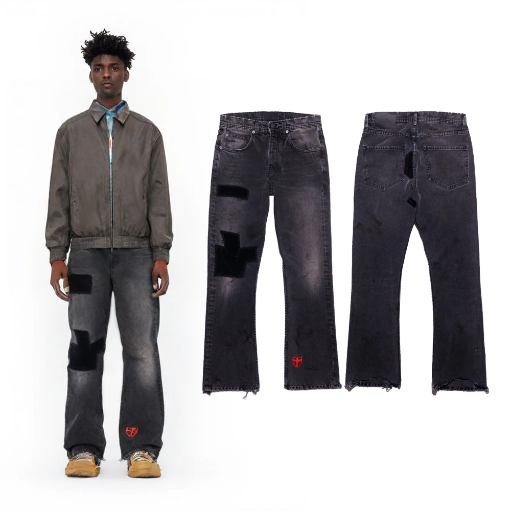 ملابس الشارع الشهير للرجال الهيب هوب التصحيح العمل المتعثرة ممزق فضفاض الجينز ريترو خمر الشارع نمط عادية روك إحياء الجينز #1