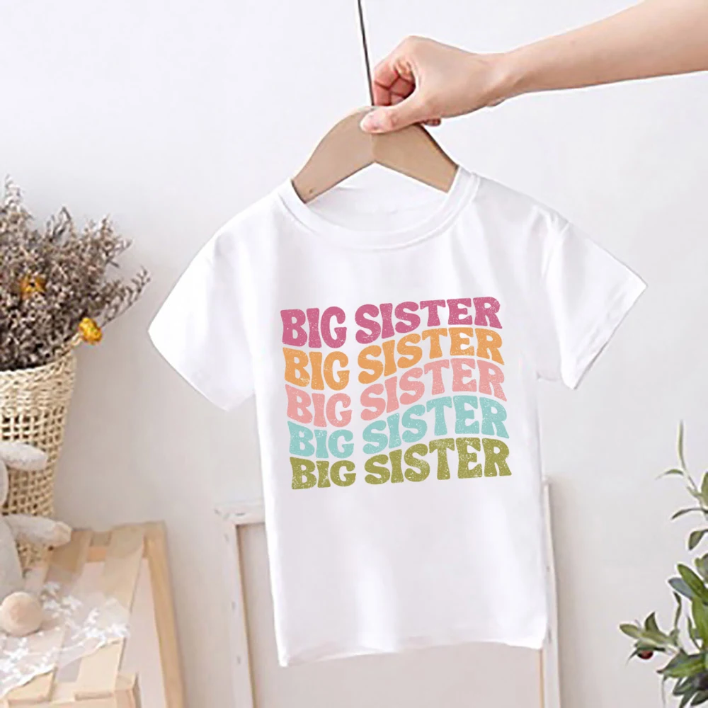 Big Brothes Little Sister Print  Kid T-shirt for Boy Girl Matching Outfit Tops Summer Sibling T Shirt Retro Children Clothes Tee