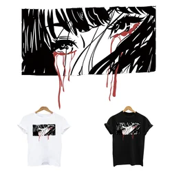 2PCS/Lot Anime Eyes Heat Thermal Transfer Ironing Application T Shirt Stickers Iron On Fusible Patches Thermo Adhesive Clothing