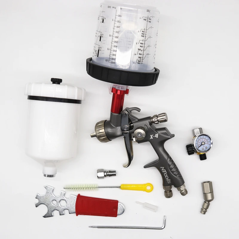 1.3mm Paint Spray Gun With Adapter And Paint Mixing Cup Type H/O Quick Cup And 360 Swivel Air Hose Connector Air Regulator