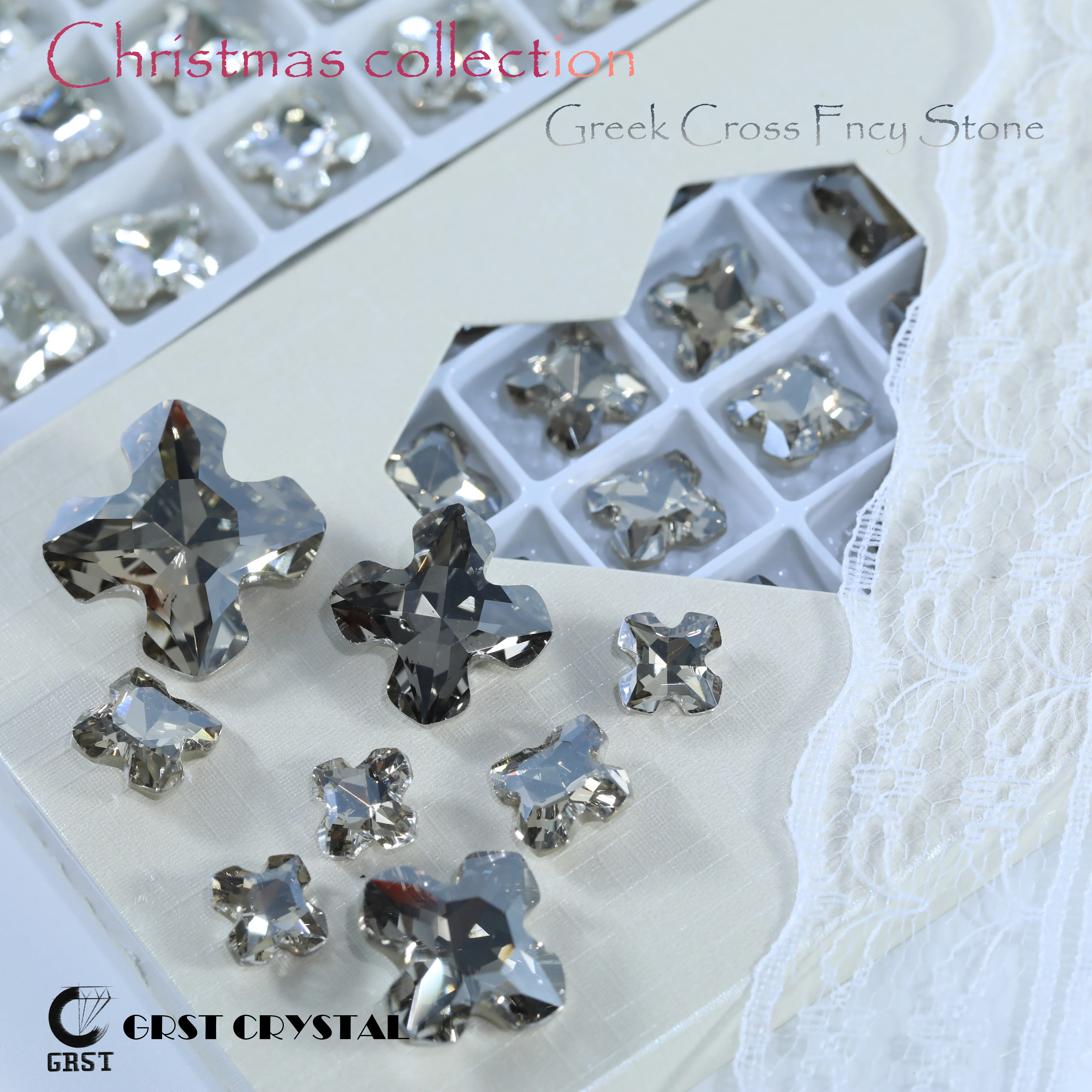Funkelnde Kristall-Weihnachtskollektion Strasssteine Griechisches Kreuz Deko-Stein DIY Bastelzubehör für Haarschmuck Nagelkunst Tasche – Detail 1