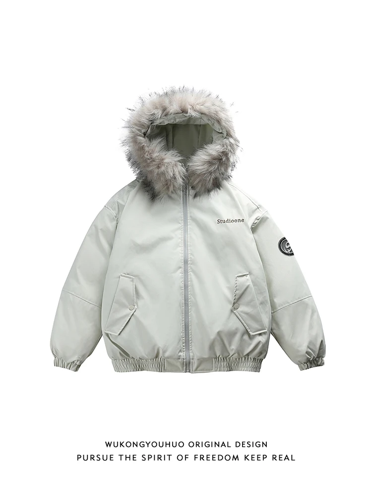 

Warmth And Sle: Men's Thiened Winter Jaet with Fur Collar And Hood from Wukong Has Goods Retro American Couple Matching...