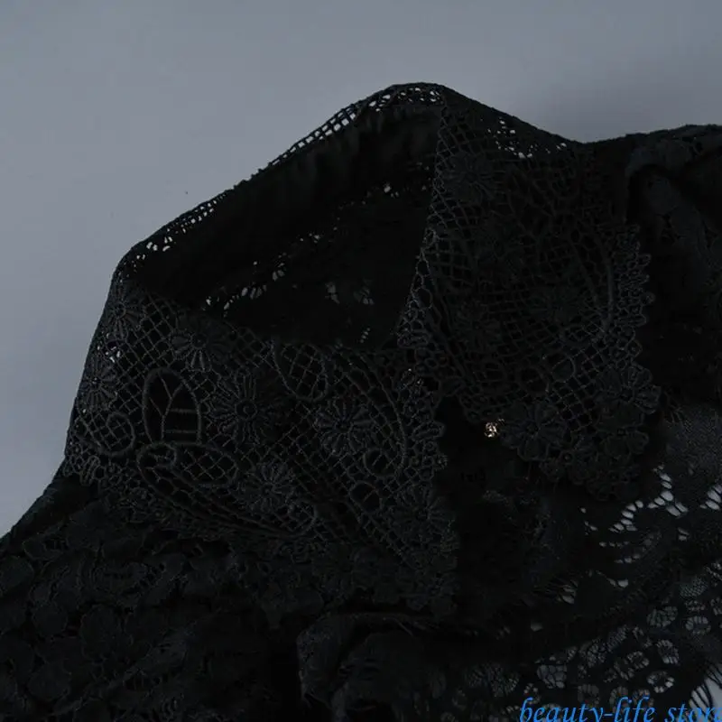 

Lace Embroidery Puff Long Sleeve Half Top for Women Blouse Ruffled Fake Collar Female Detachable False Collar 517D