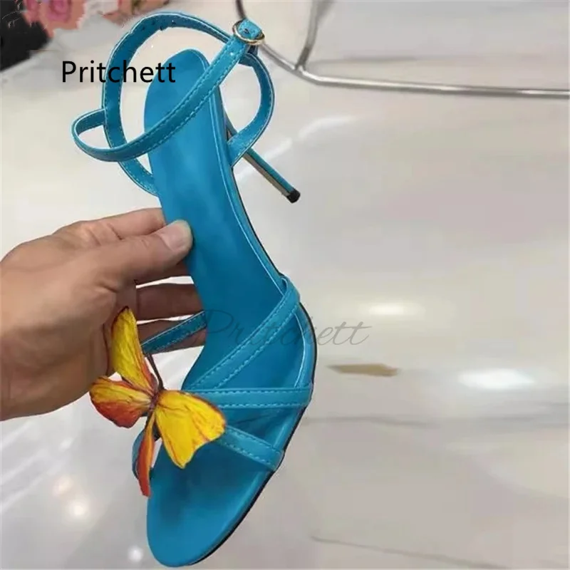 Wysokie obcasy motylkowe sandały damskie luksusowy design z wystającym palcem pasek z klamrą na kostce szpilki modne letnie nowe buty weselne