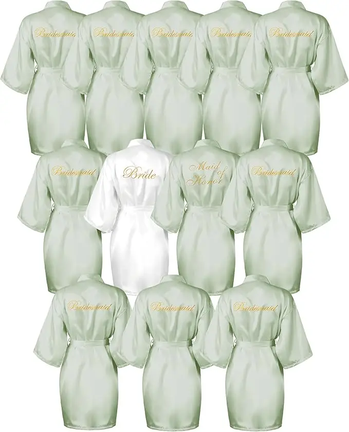 

12 Pcs Bridesmaid Robes Bride Kimono for Wedding Day Satin Embroidered Bridal Party Robes