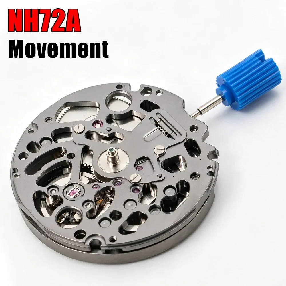 Hollow Design NH72 Automatic Movement 24 Jewels Japanese No Calendar Date Compatible Complete DIY Watchmaker Mod Replacement Kit