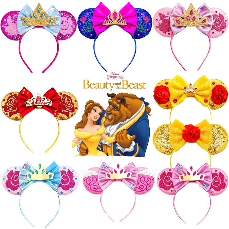 Disney Beauty and the Beast Headband for Girls Enchanted Rose Ears Hairband Women Crown Bow Hair Accessories Kids Belle Headwear