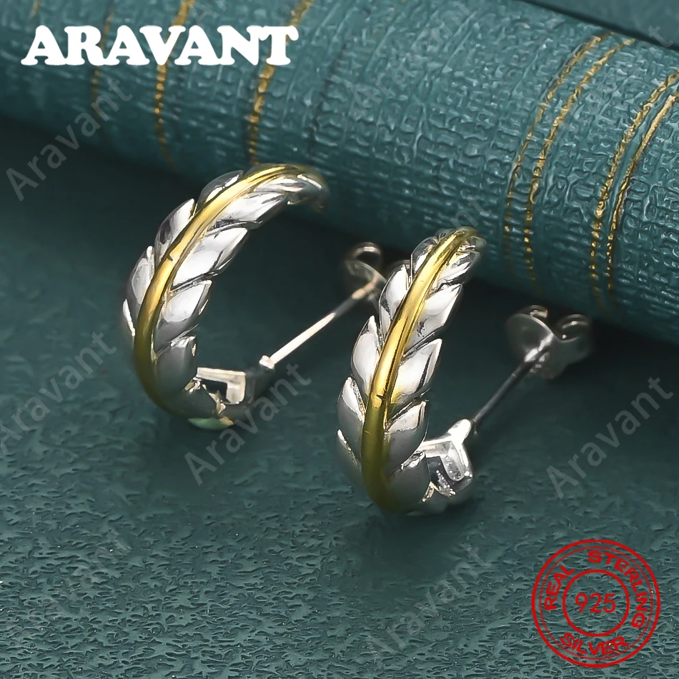 925 Sterling Silver Two-Tone Feather Earrings - Everyday Accessories For Women, Simple And Elegant Jewelry