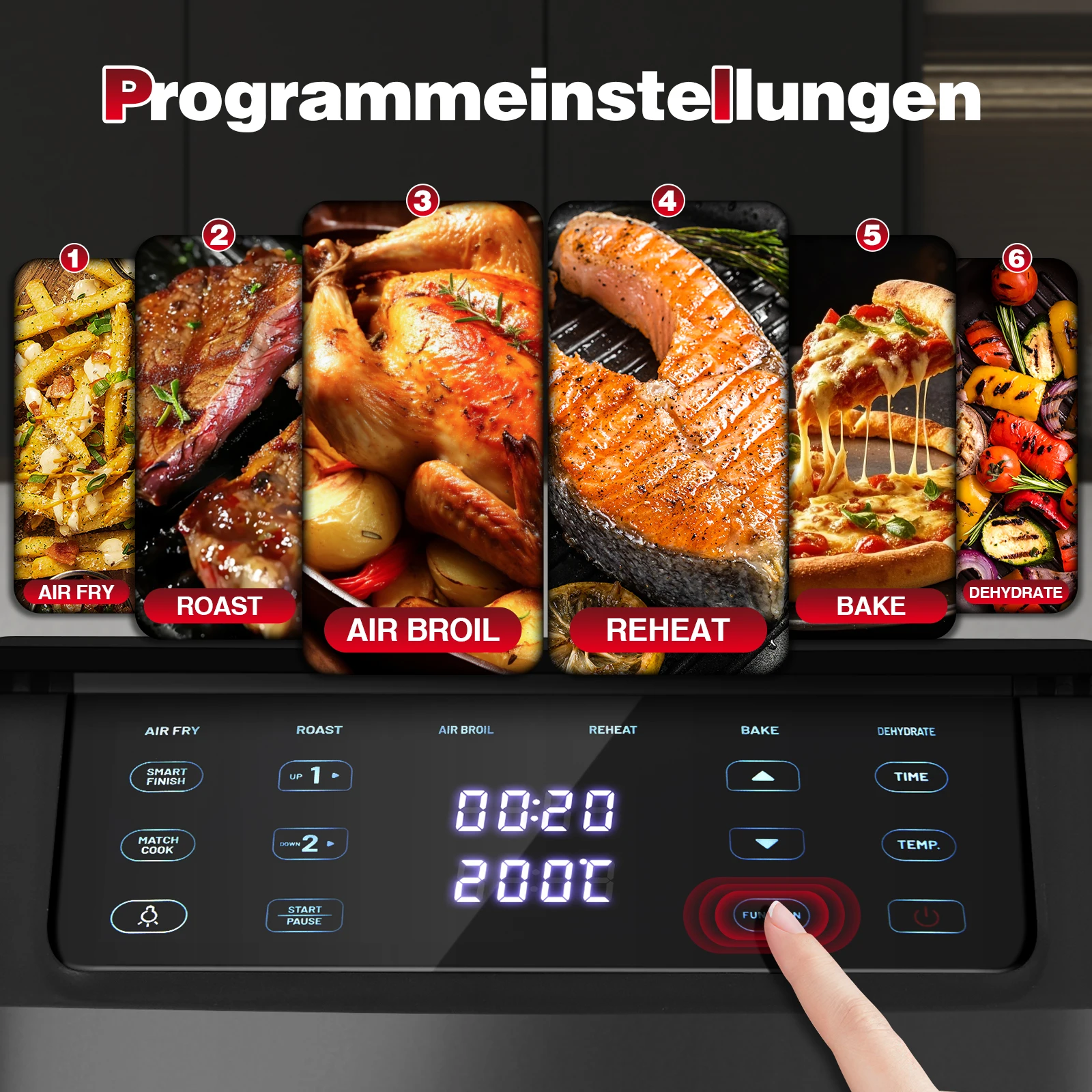 Double Chamber Hot Air  Fryer, 2500 W Vertical Double Stack Airfryer, 2 Chambers with Viewing Window, Space-Saving Design