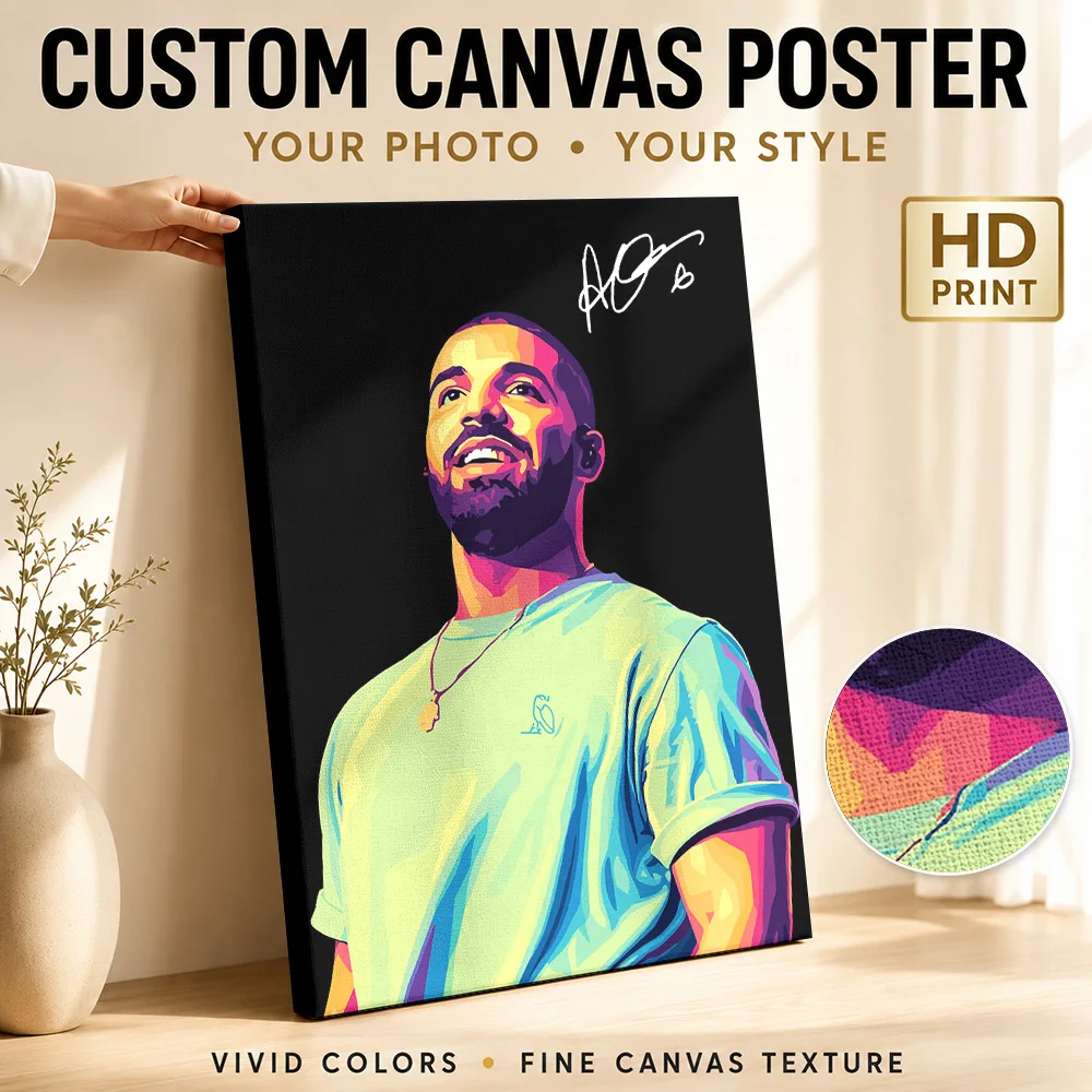 Drake Pop Art Portrait Framed Canvas Print Poster Custom Photo Retro Music Wall Paintings Decoration for Bedroom Ready to Hang