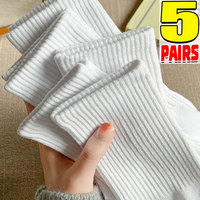 1/5pairs Black White Sport Socks Middle Tube Knitted Sweat Absorbing Socks Breathable High Elastic Hosiery for Men Women Running