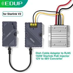 EDUP 150W PoE Injector Starlink V2 Dish Cable Adapter RJ45 DC 12V to 48V Converter for Starlink Standard Actuated Kit Outdoor RV