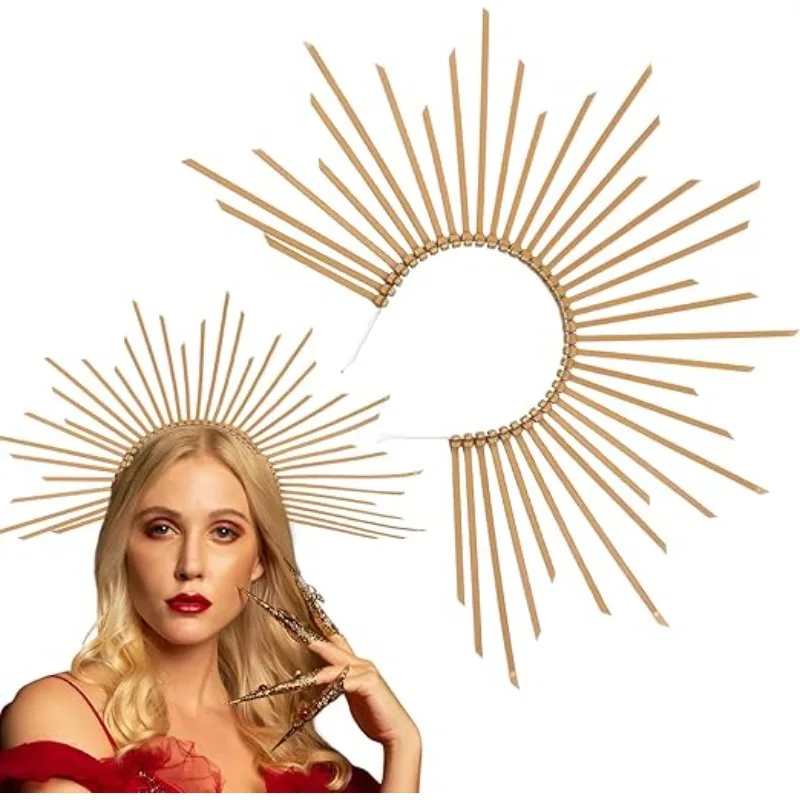 

1pcs/ Spiked Halo Crown Gold Sunburst Goddess Headdress for Women Halloween Party Cosplay Carnival Costume Headpiece