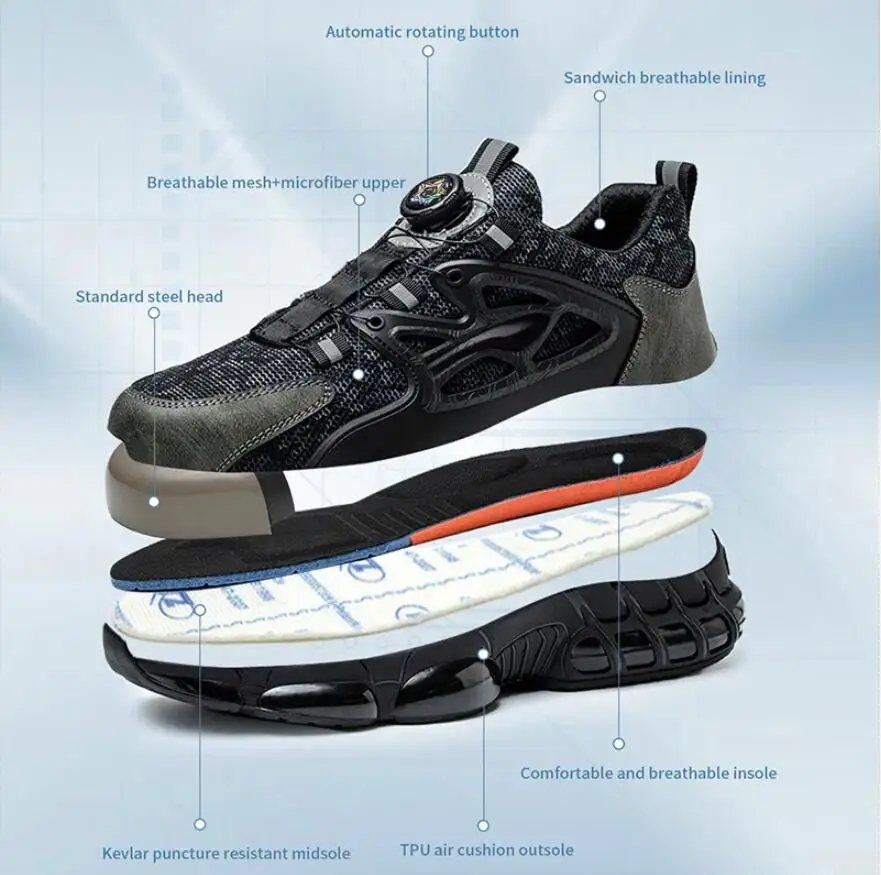 Rotating Button Safety Shoes Men Air Cushion Work Steel Toe Sneaker Man Puncture Proof Work Safety Boots Protective Shoes_voghion.com