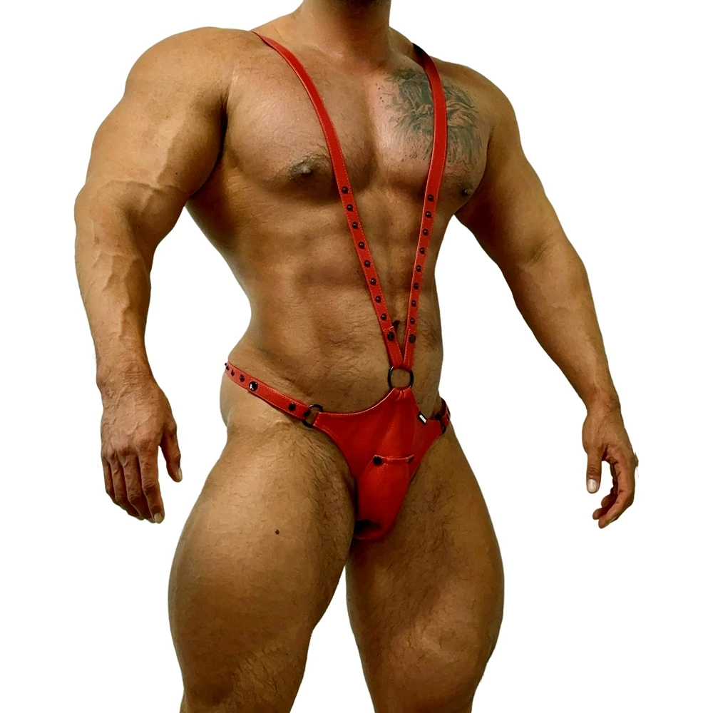 

JOCKMAIL Men Harness Men's Jockstrap Underwear Bodysuit with Open Pouch Codpiece Big Bulge Faux Leather Adjustable Size.