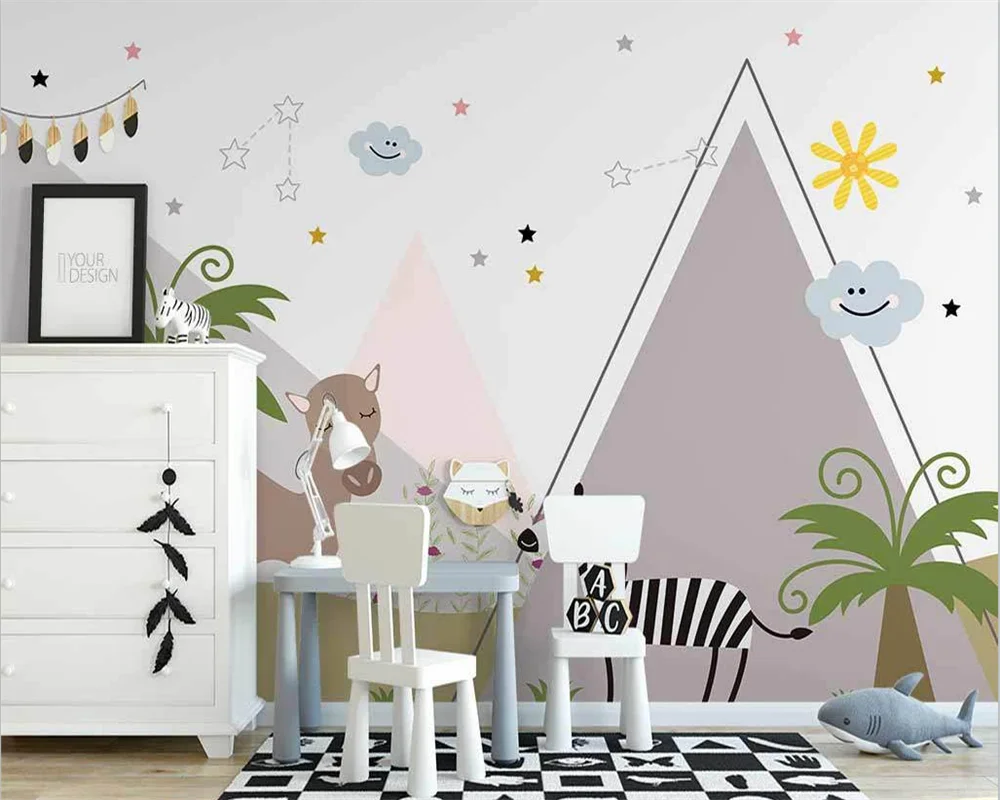 beibehang Custom Nordic papel de parede papier peint Hand Painted Cartoon Forest Car Animal Children Background Wallpaper