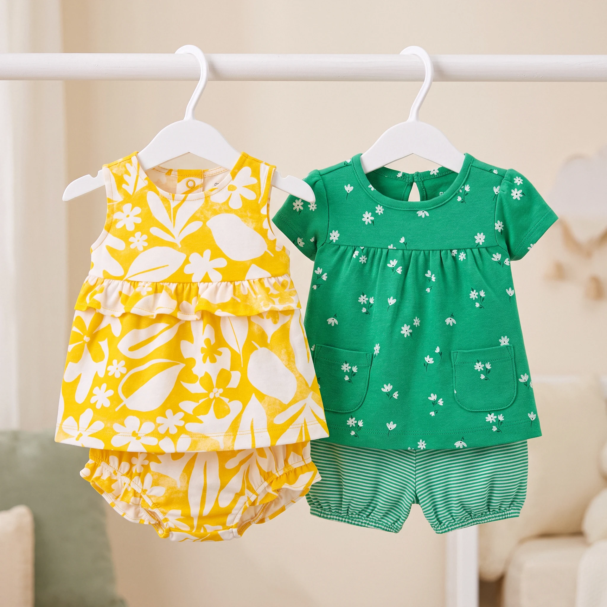 Summer Baby Girls 2Pcs Outfit Cotton Floral Print Sleeveless/Short SleeveTops Bloomers Shorts Set Infant Casual Clothes 9M-3T