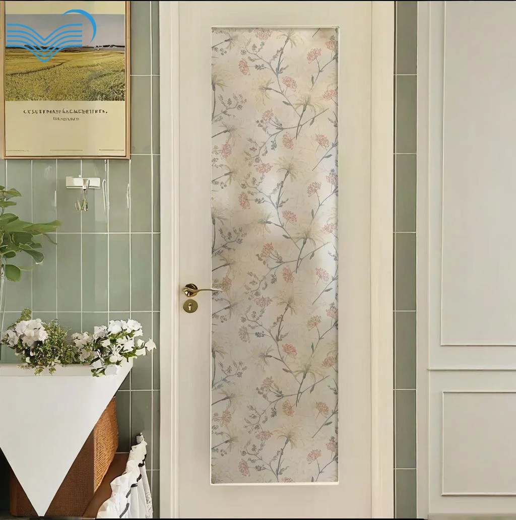 Neutral Vintage Floral Static Cling Frosted Window Film Anti-peep PVC Glass Sticker For Bathroom Glass Door Decorative Decal