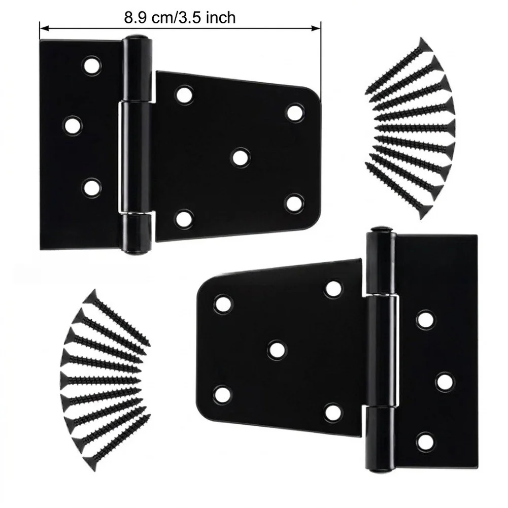 Rust T Strap Gate Hinges Set for Wooden Fences Barn Doors Sheds Chicken Coops Easy 7 Hole Screw Pattern 4 Pack