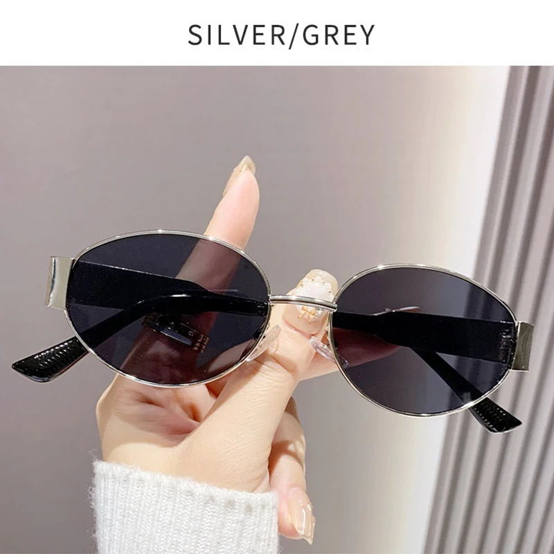 Fashionable oval metal frame sunglasses for round face slimming sunglasses sun protection street photography sunglasses UV400