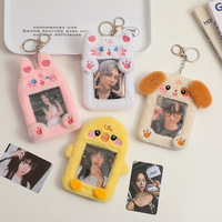 Cute Plush Animal Card Holder, Keychain Pendant, 3-inch Polaroid Love Bean Small Card Protective Case. Campus Card Storage